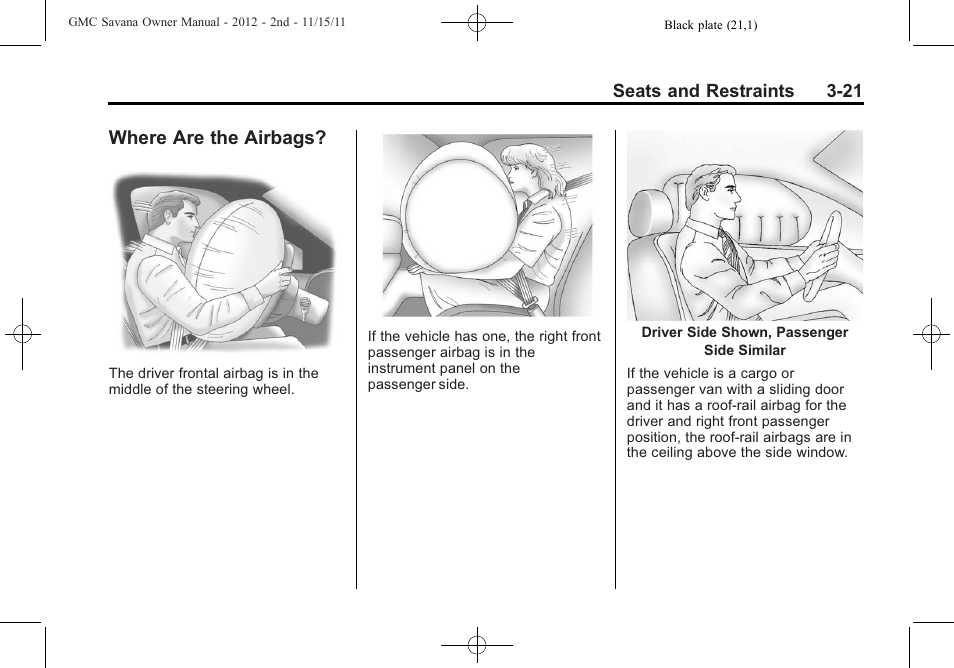 Where are the airbags, Where are the airbags? -21 | GMC 2012 Savana User Manual | Page 69 / 424