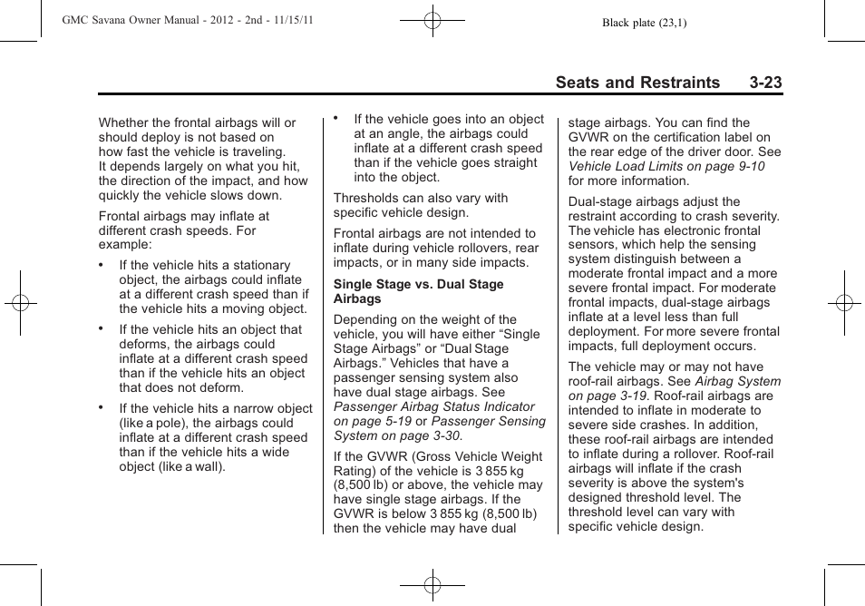 Seats and restraints 3-23 | GMC 2012 Savana User Manual | Page 71 / 424