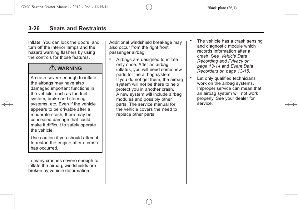 26 seats and restraints | GMC 2012 Savana User Manual | Page 74 / 424