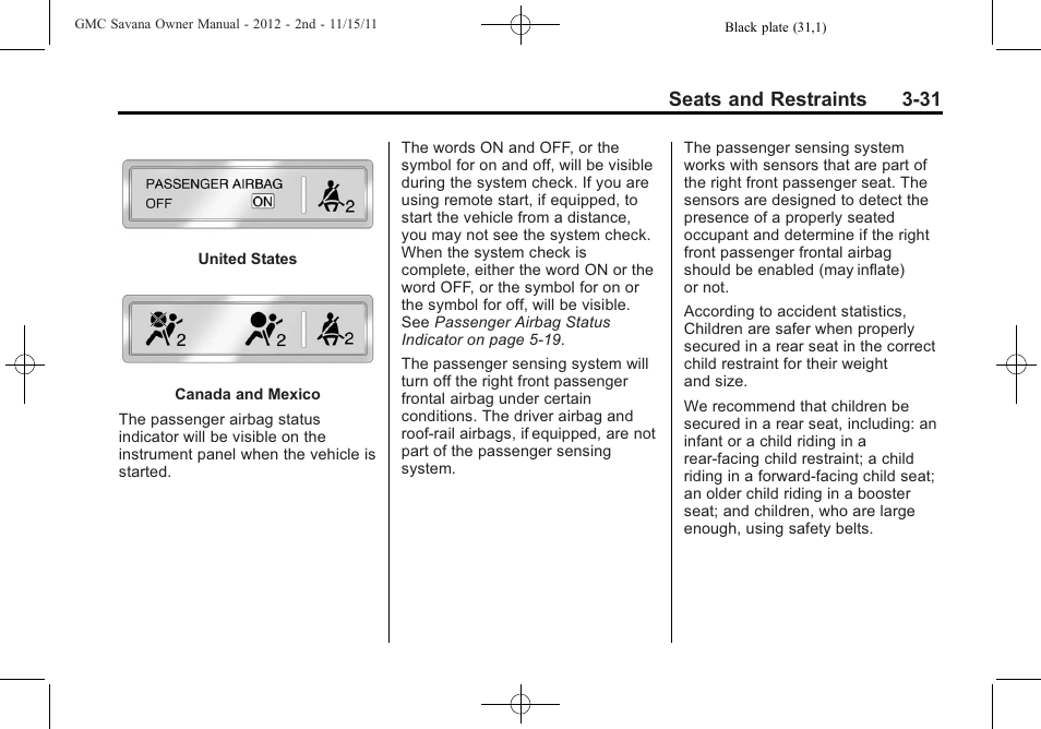 Seats and restraints 3-31 | GMC 2012 Savana User Manual | Page 79 / 424