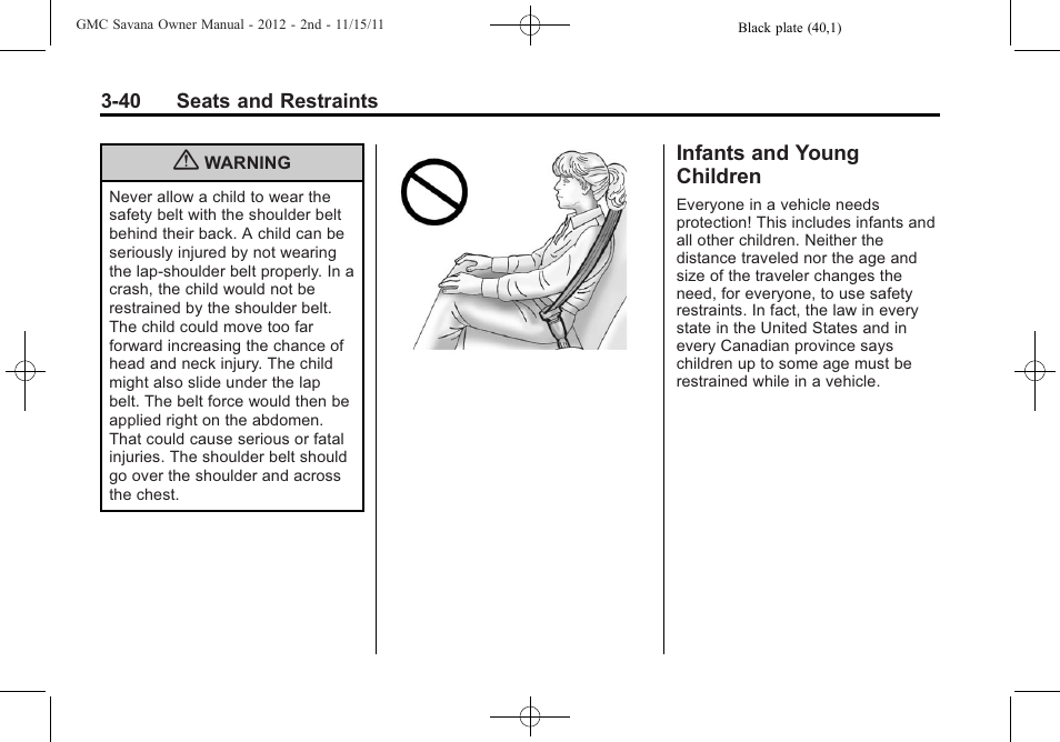 Infants and young children, Infants and young, Children -40 | GMC 2012 Savana User Manual | Page 88 / 424