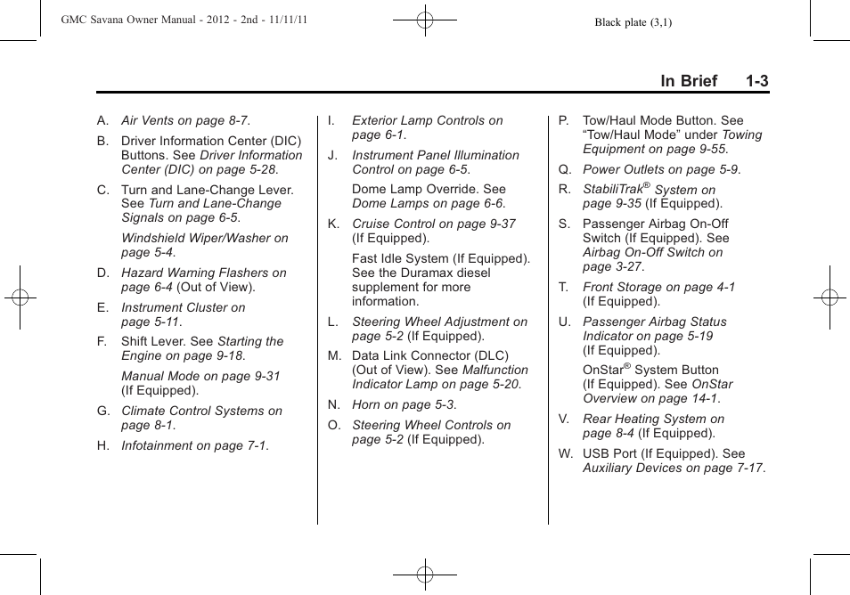 GMC 2012 Savana User Manual | Page 9 / 424