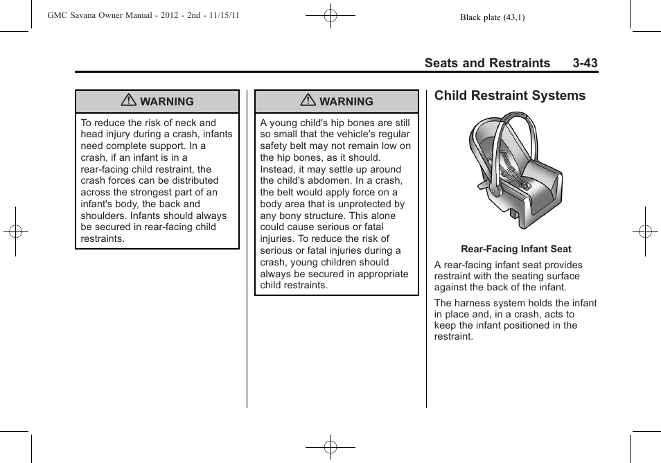 Child restraint systems, Child restraint systems -43 | GMC 2012 Savana User Manual | Page 91 / 424