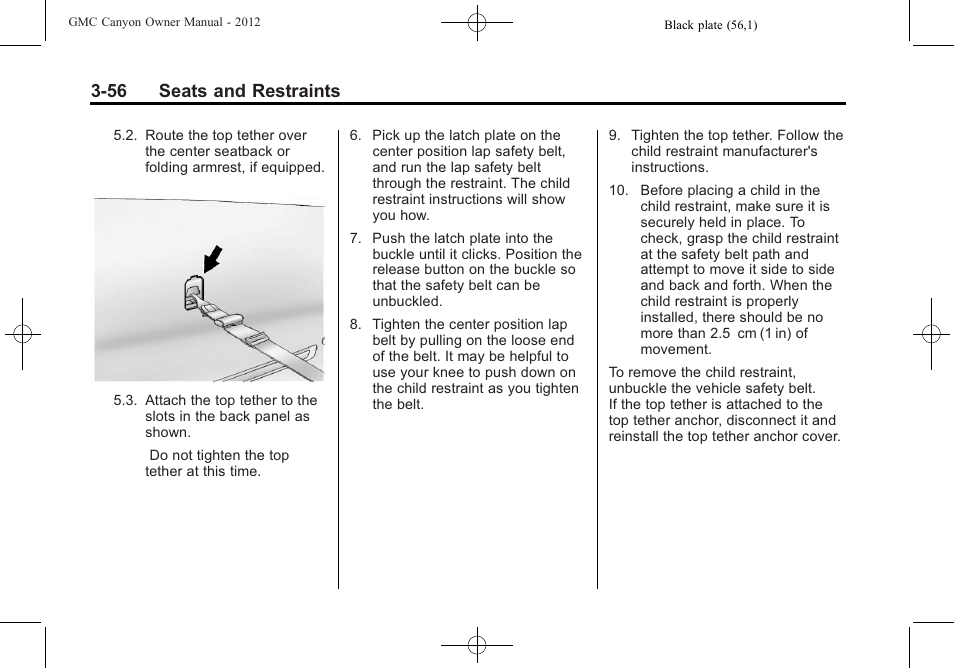 56 seats and restraints | GMC 2012 Canyon User Manual | Page 100 / 386