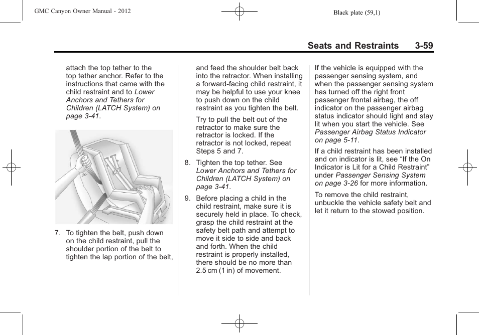 Seats and restraints 3-59 | GMC 2012 Canyon User Manual | Page 103 / 386