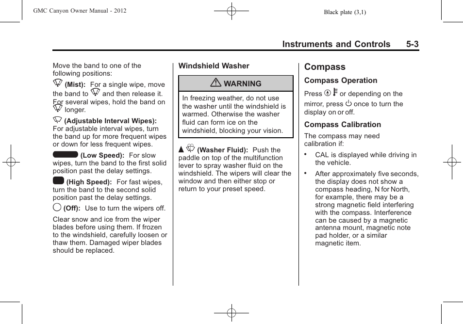 Compass, Compass -3, Brake | GMC 2012 Canyon User Manual | Page 111 / 386