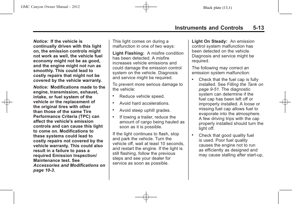 Instruments and controls 5-13 | GMC 2012 Canyon User Manual | Page 121 / 386