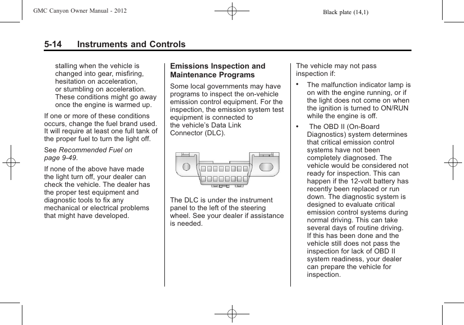 14 instruments and controls | GMC 2012 Canyon User Manual | Page 122 / 386