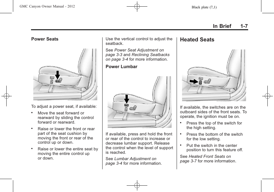 Heated seats, Heated seats -7 | GMC 2012 Canyon User Manual | Page 13 / 386