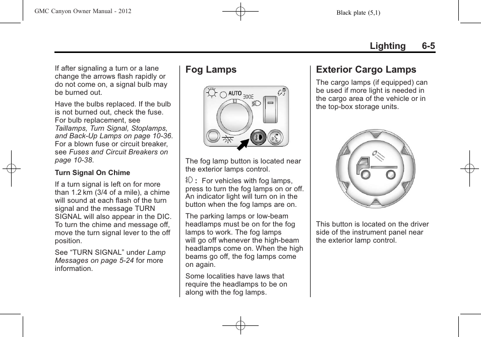 Fog lamps, Exterior cargo lamps, Fog lamps -5 exterior cargo lamps -5 | GMC 2012 Canyon User Manual | Page 139 / 386