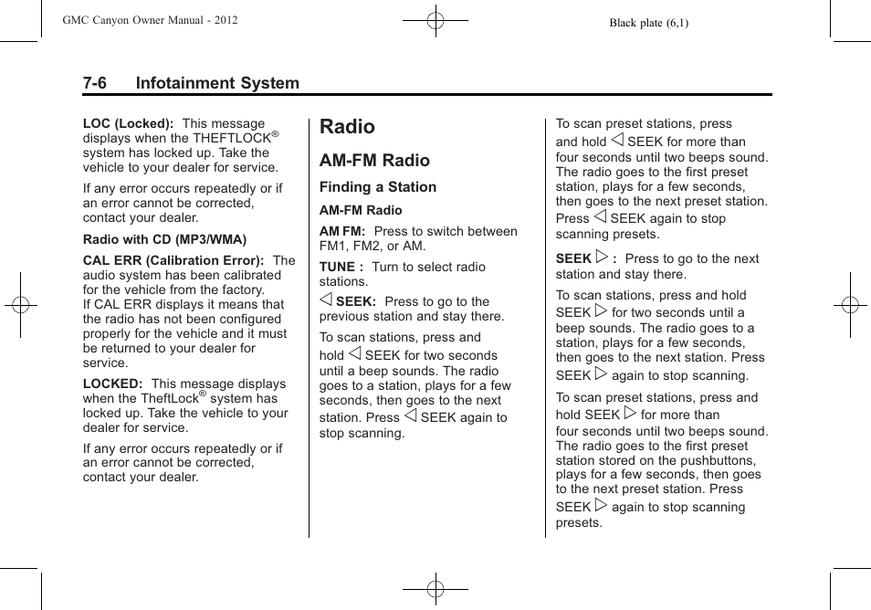 Radio, Am-fm radio, Radio -6 | Vehicle checks -4, Am-fm radio -6, Extended | GMC 2012 Canyon User Manual | Page 148 / 386