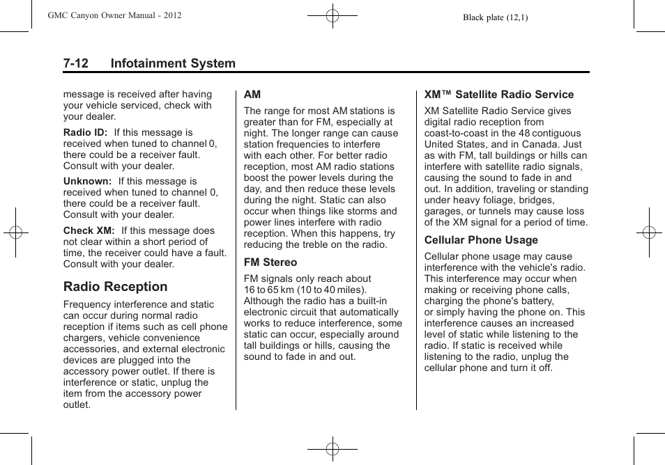 Radio reception, Radio reception -12 | GMC 2012 Canyon User Manual | Page 154 / 386