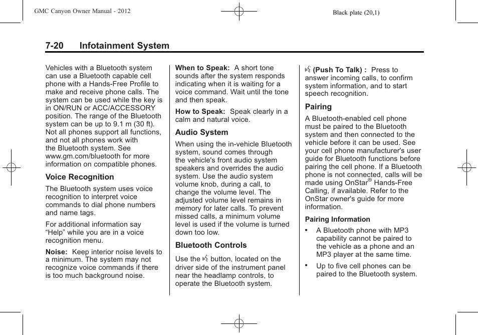 20 infotainment system | GMC 2012 Canyon User Manual | Page 162 / 386