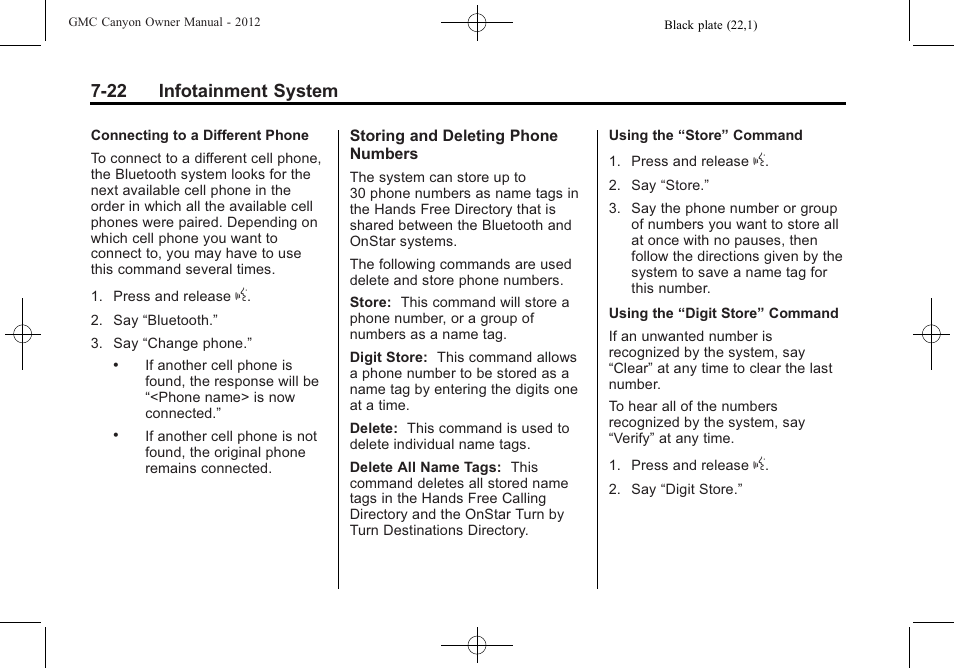 22 infotainment system | GMC 2012 Canyon User Manual | Page 164 / 386