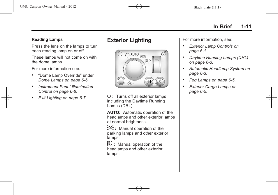 Exterior lighting, Exterior lighting -11, Exterior lighting o | GMC 2012 Canyon User Manual | Page 17 / 386