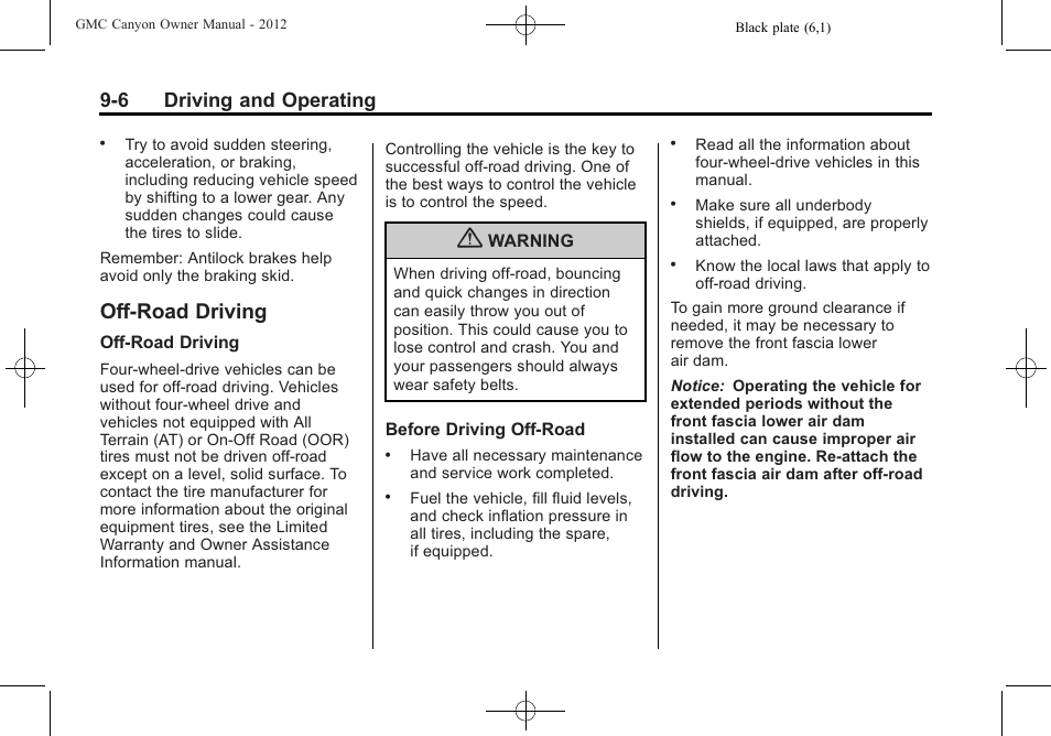 Off-road driving, Off-road driving -6, That burn | 6 driving and operating | GMC 2012 Canyon User Manual | Page 178 / 386