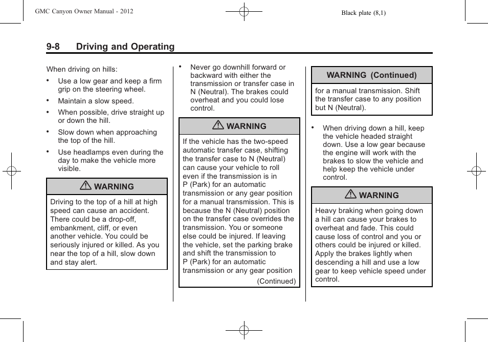 8 driving and operating | GMC 2012 Canyon User Manual | Page 180 / 386