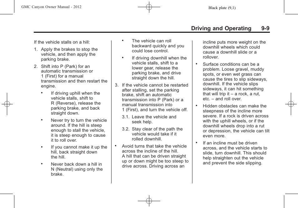 Driving and operating 9-9 | GMC 2012 Canyon User Manual | Page 181 / 386