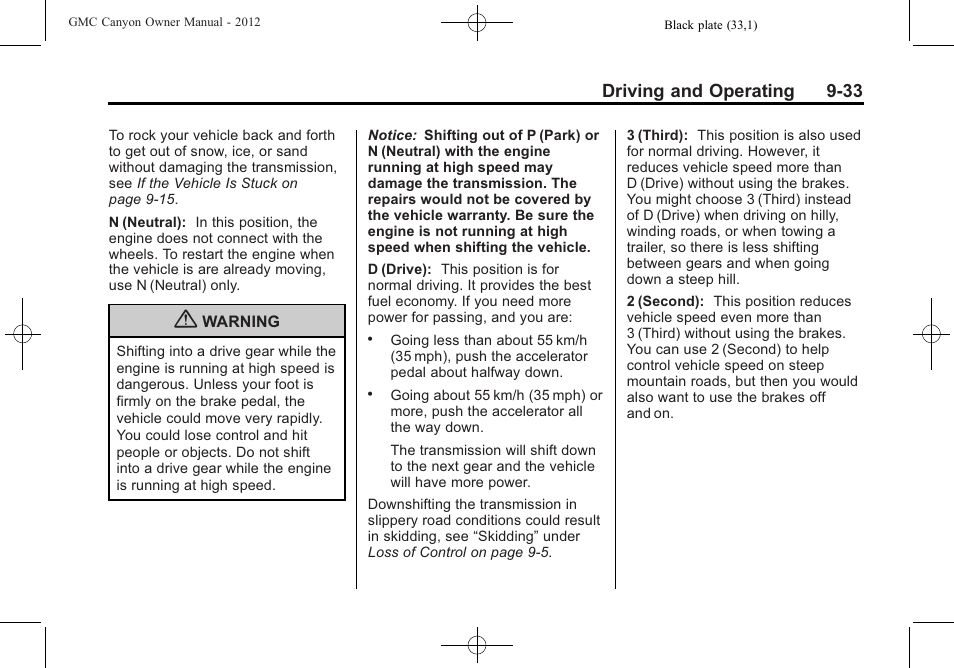 Driving and operating 9-33 | GMC 2012 Canyon User Manual | Page 205 / 386