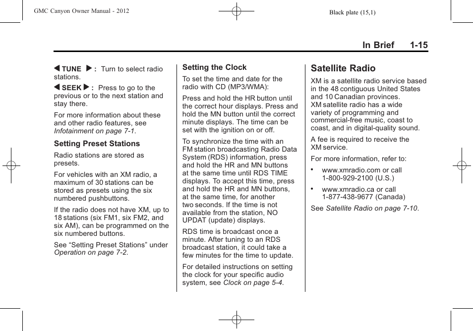 Satellite radio, Satellite radio -15 | GMC 2012 Canyon User Manual | Page 21 / 386