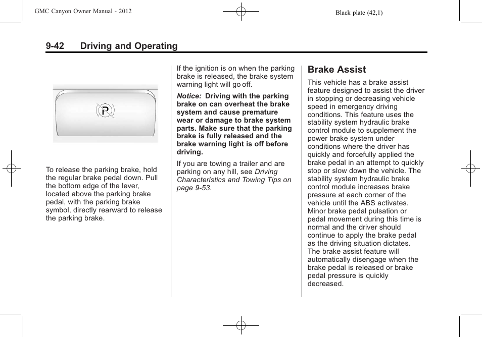 Brake assist, Brake assist -42 | GMC 2012 Canyon User Manual | Page 214 / 386