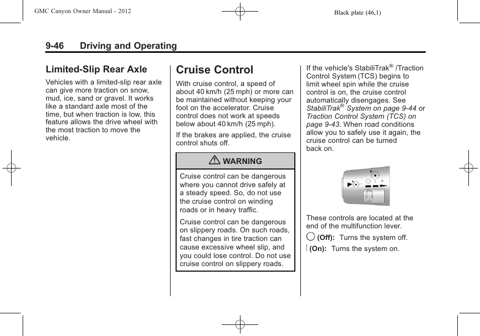 Limited-slip rear axle, Cruise control, Cruise control -46 | Limited-slip rear axle -46 | GMC 2012 Canyon User Manual | Page 218 / 386