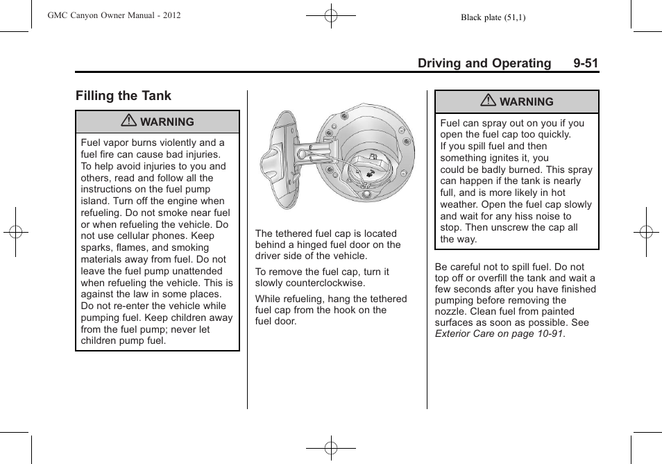 Filling the tank, Filling the tank -51 | GMC 2012 Canyon User Manual | Page 223 / 386