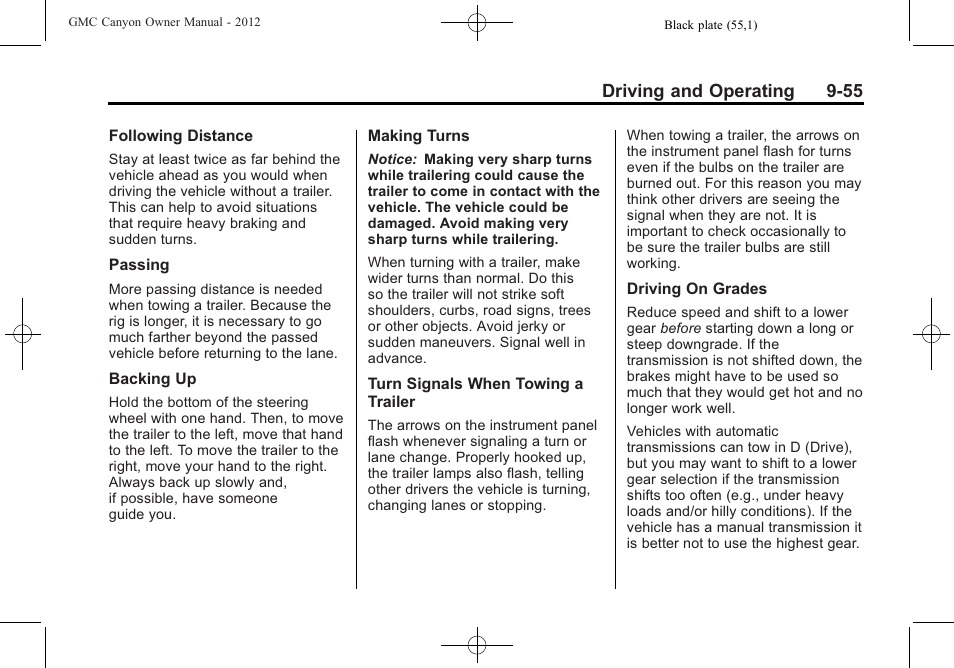 Driving and operating 9-55 | GMC 2012 Canyon User Manual | Page 227 / 386