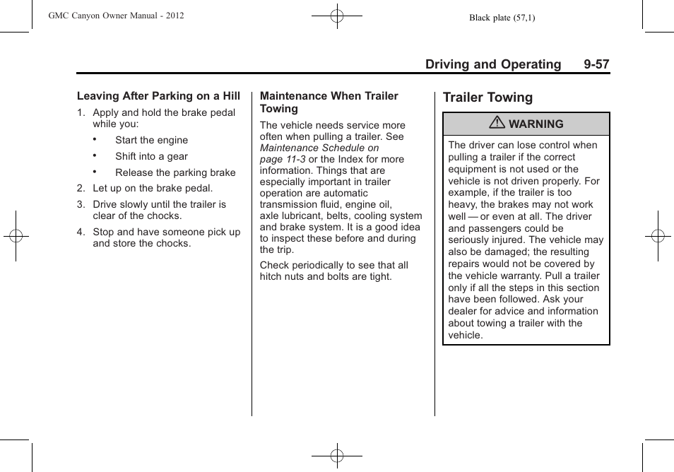 Trailer towing, Trailer towing -57, And can | Driving and operating 9-57 | GMC 2012 Canyon User Manual | Page 229 / 386