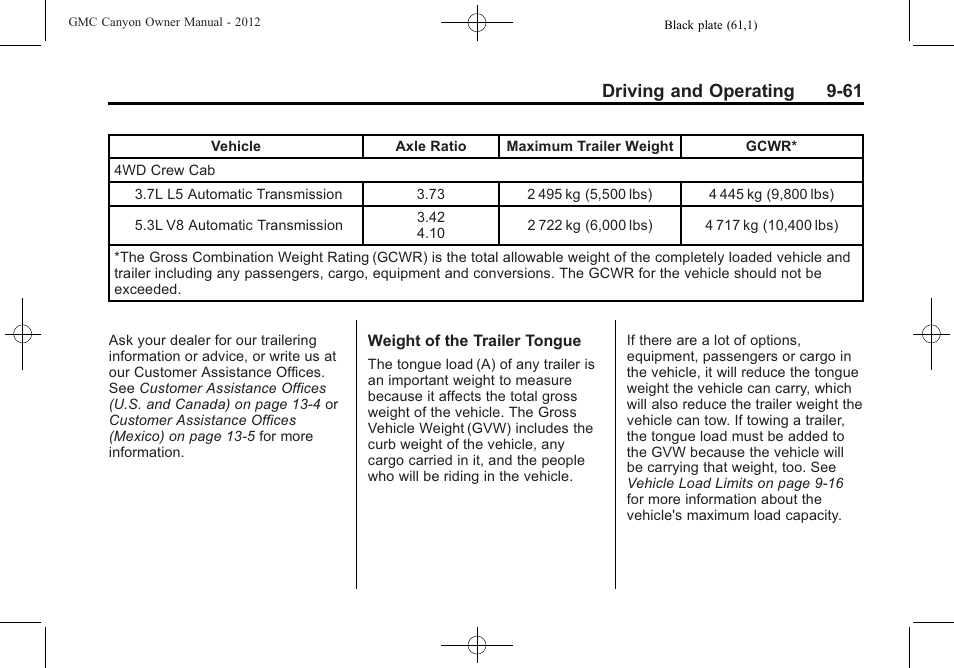 Driving and operating 9-61 | GMC 2012 Canyon User Manual | Page 233 / 386