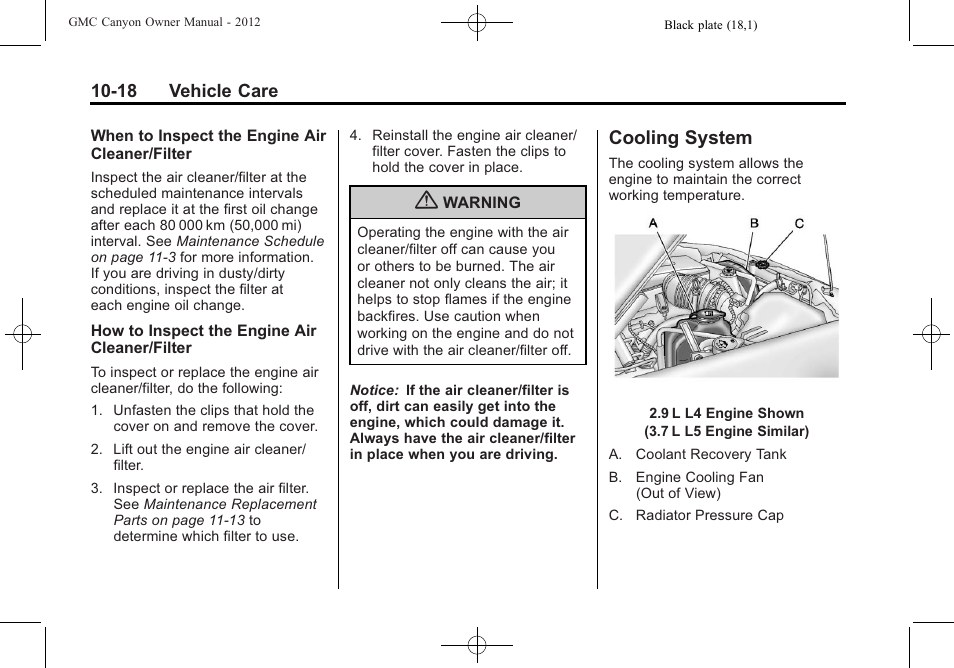 Cooling system, Cooling system -18 | GMC 2012 Canyon User Manual | Page 254 / 386