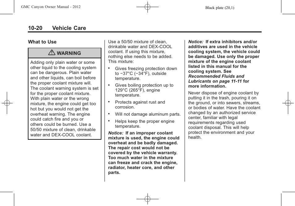 20 vehicle care | GMC 2012 Canyon User Manual | Page 256 / 386