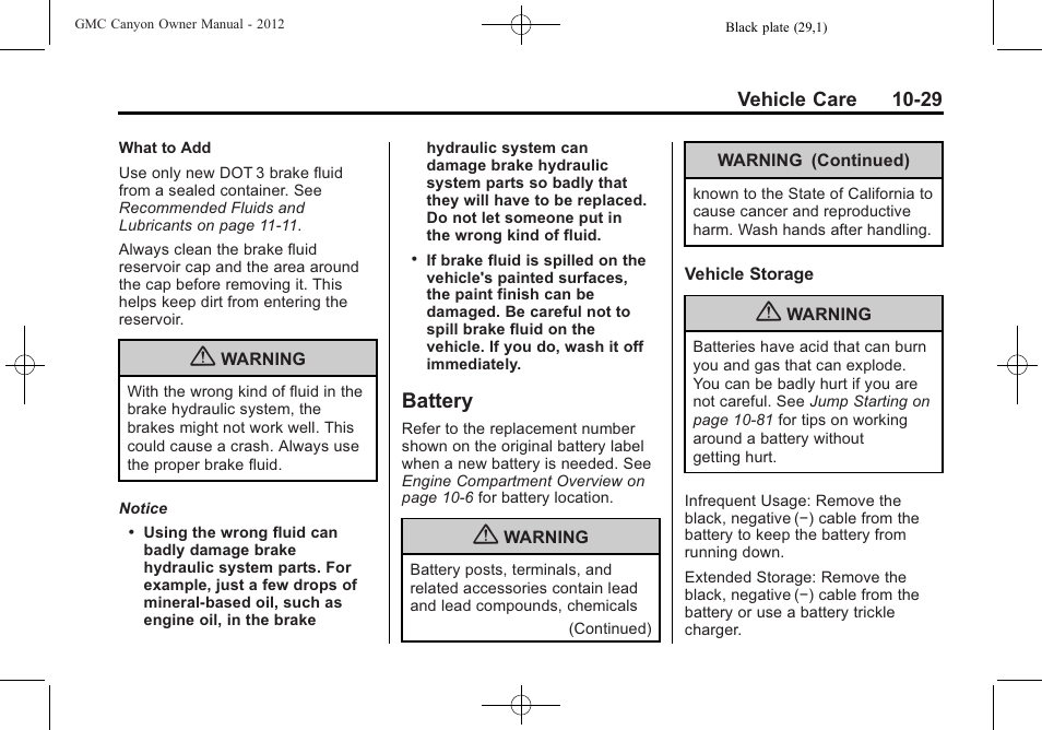Battery, Battery -29 | GMC 2012 Canyon User Manual | Page 265 / 386