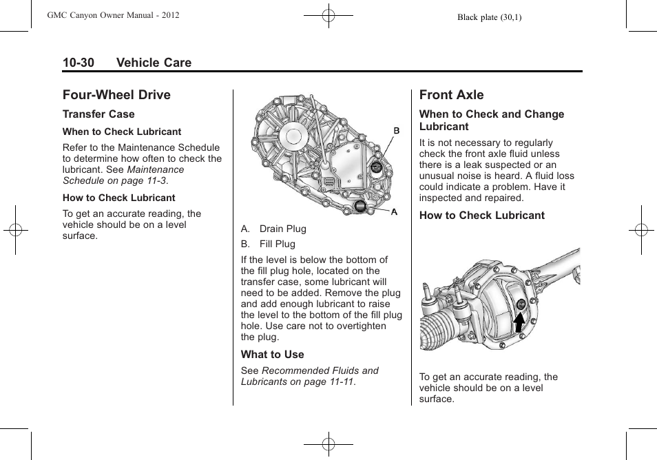 Four-wheel drive, Front axle, Four-wheel drive -30 front axle -30 | License | GMC 2012 Canyon User Manual | Page 266 / 386