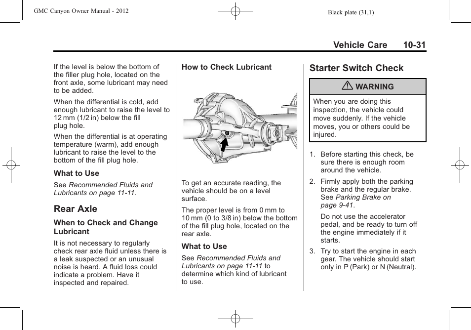 Rear axle, Starter switch check, Rear axle -31 starter switch check -31 | Replacement | GMC 2012 Canyon User Manual | Page 267 / 386