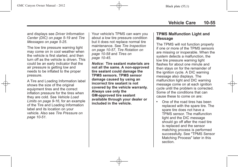 Vehicle care 10-55 | GMC 2012 Canyon User Manual | Page 291 / 386