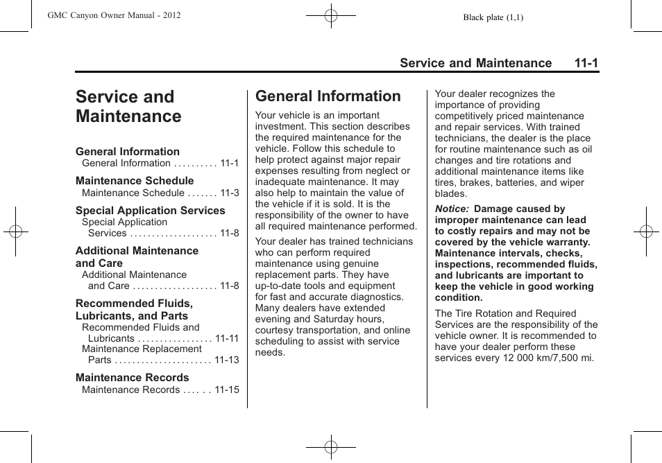 Service and maintenance, General information, Service and maintenance -1 | General information -1 | GMC 2012 Canyon User Manual | Page 333 / 386