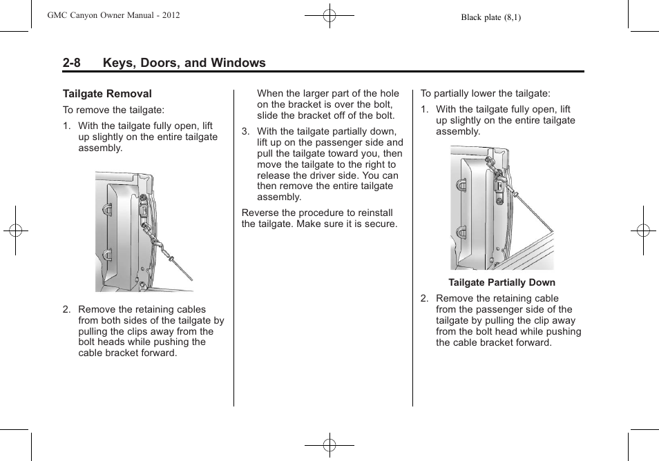 8 keys, doors, and windows | GMC 2012 Canyon User Manual | Page 34 / 386