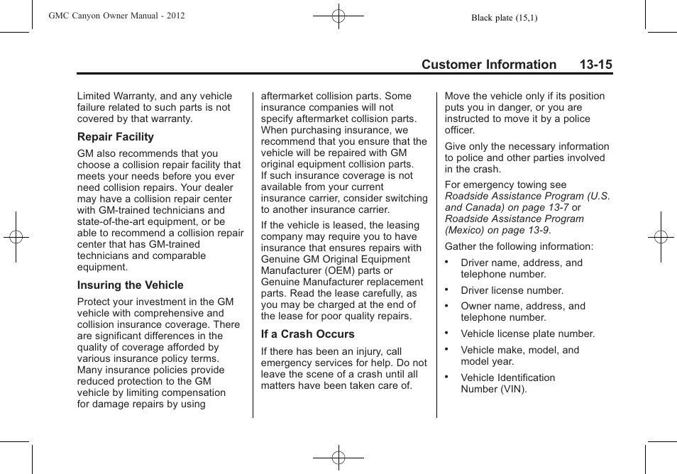 Customer information 13-15 | GMC 2012 Canyon User Manual | Page 369 / 386