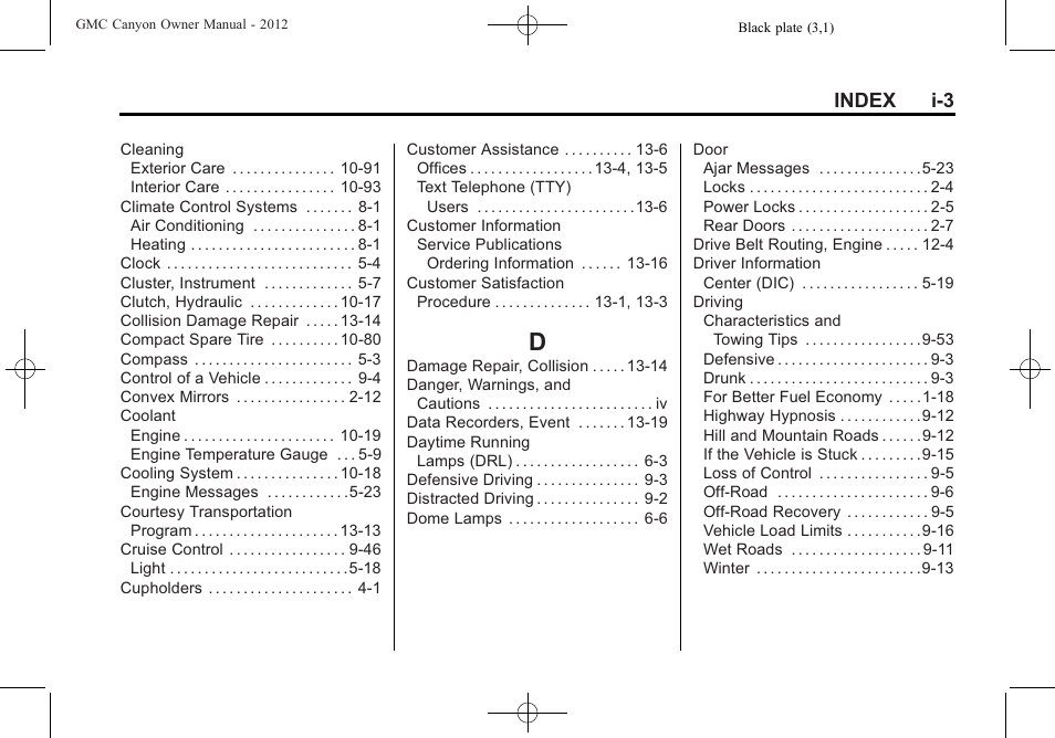 Index_d, Index i-3 | GMC 2012 Canyon User Manual | Page 377 / 386