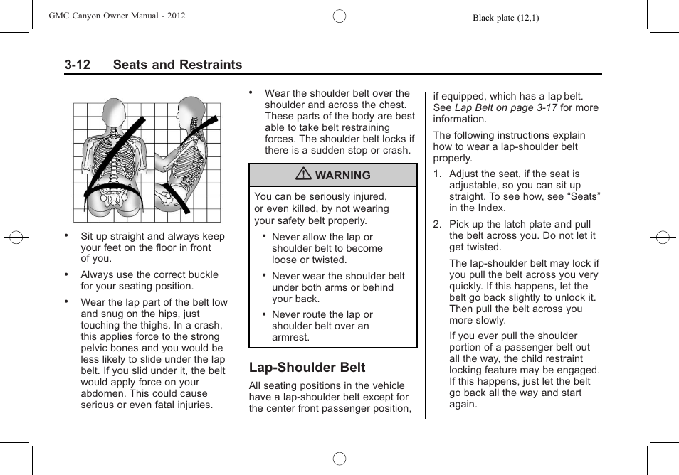 Lap-shoulder belt, Lap-shoulder belt -12, Parts | 12 seats and restraints | GMC 2012 Canyon User Manual | Page 56 / 386