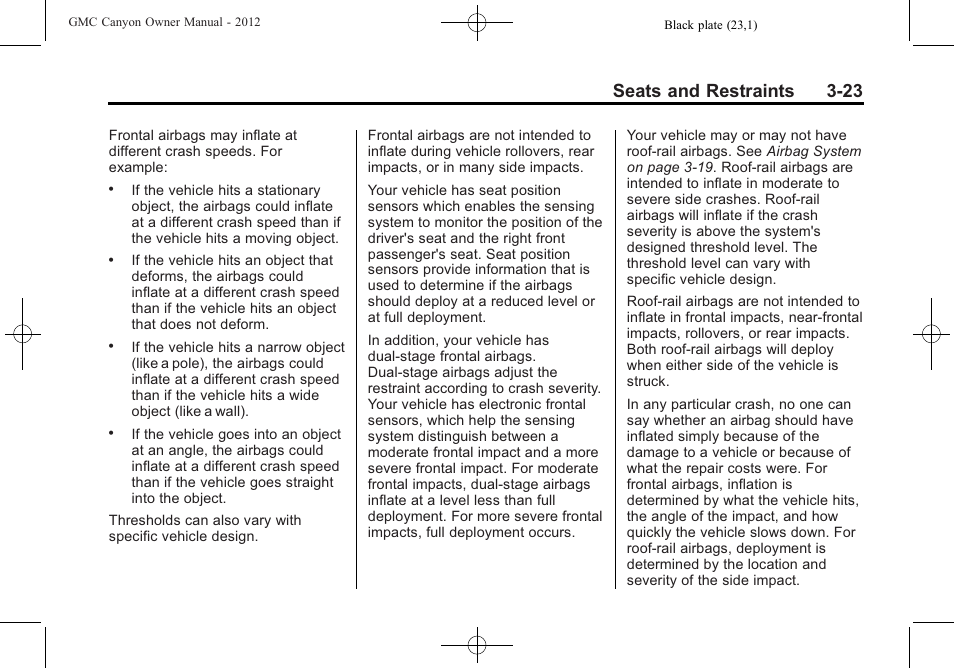 Seats and restraints 3-23 | GMC 2012 Canyon User Manual | Page 67 / 386