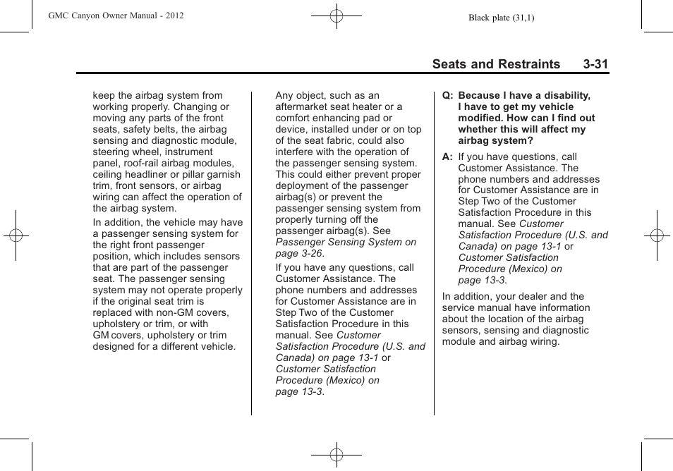 Seats and restraints 3-31 | GMC 2012 Canyon User Manual | Page 75 / 386