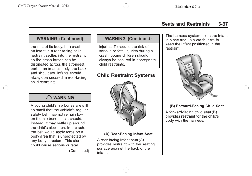 Child restraint systems, Child restraint systems -37 | GMC 2012 Canyon User Manual | Page 81 / 386