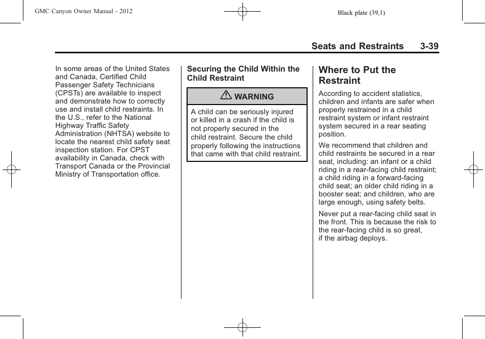 Where to put the restraint, Where to put the restraint -39 | GMC 2012 Canyon User Manual | Page 83 / 386