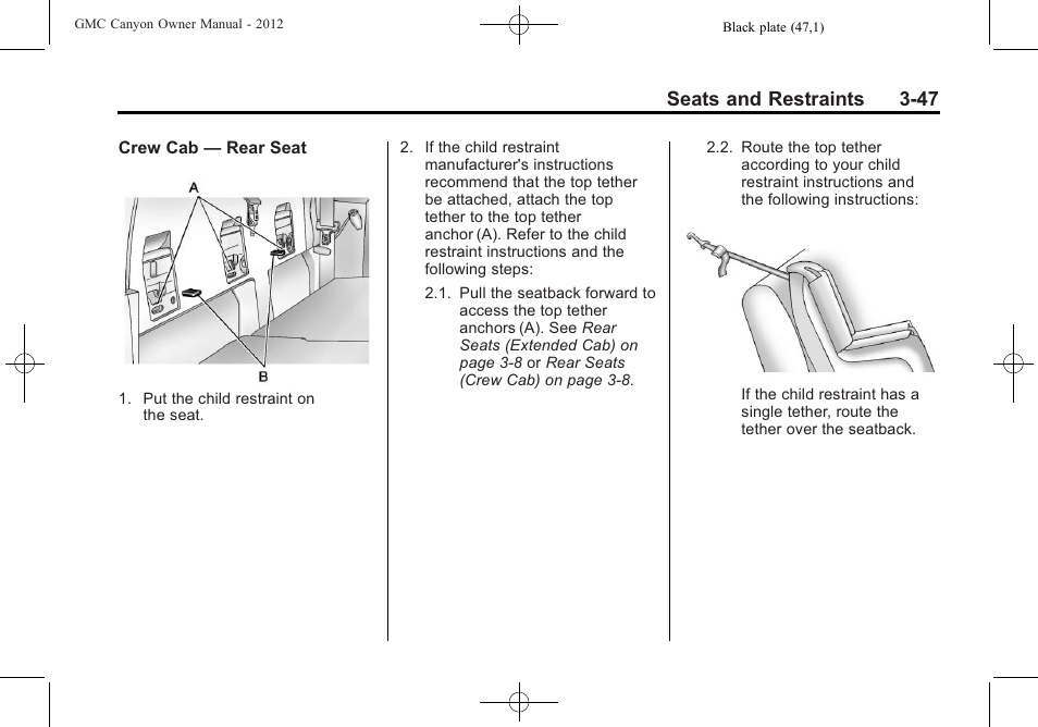 Seats and restraints 3-47 | GMC 2012 Canyon User Manual | Page 91 / 386