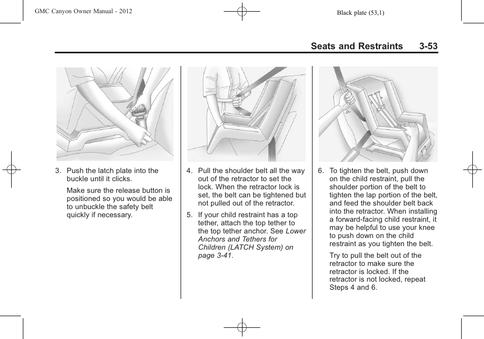 Seats and restraints 3-53 | GMC 2012 Canyon User Manual | Page 97 / 386