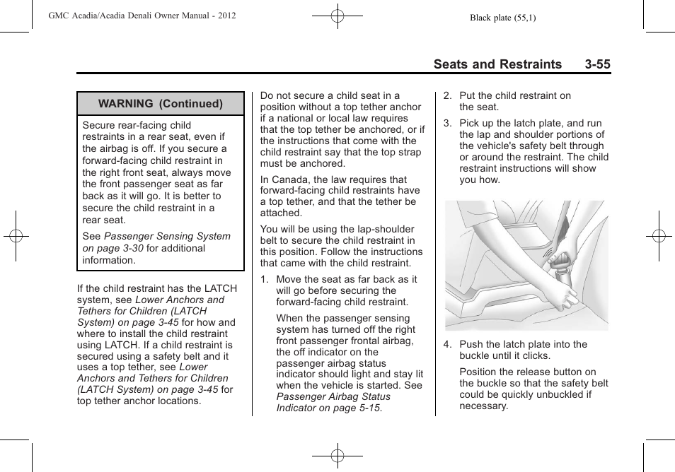 Seats and restraints 3-55 | GMC 2012 Acadia User Manual | Page 109 / 456