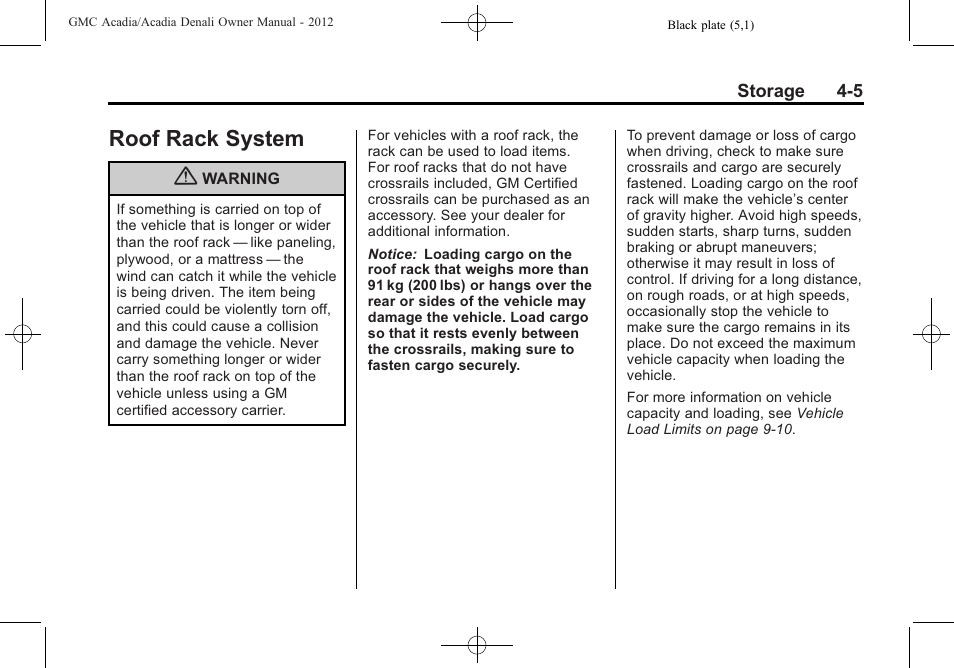 Roof rack system, Roof rack system -5 | GMC 2012 Acadia User Manual | Page 115 / 456