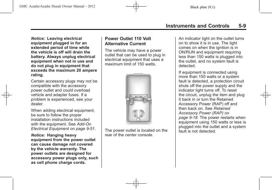 Instruments and controls 5-9 | GMC 2012 Acadia User Manual | Page 125 / 456